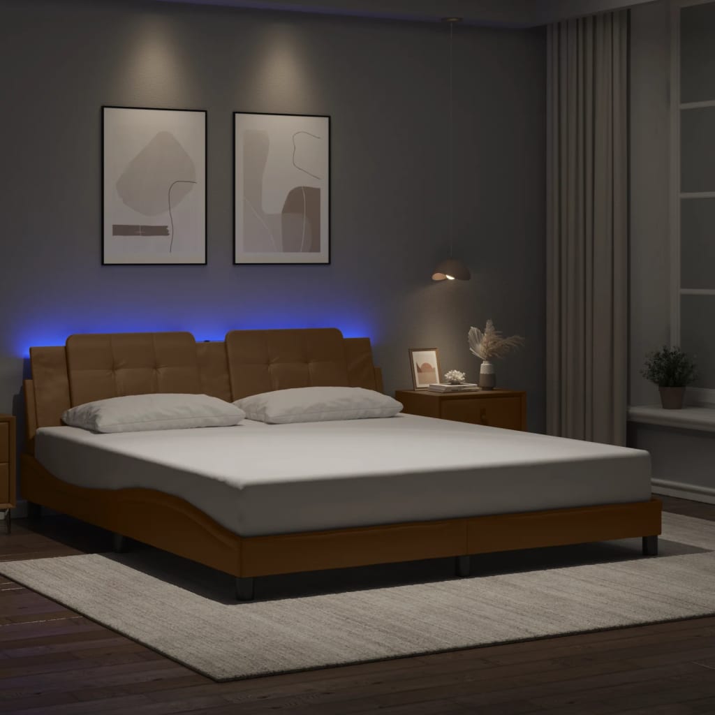 vidaXL Cadre de lit LED sans matelas "Zadar" marron cappuccino 180x200 cm