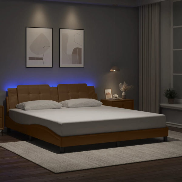 vidaXL Cadre de lit LED sans matelas "Zadar" marron cappuccino 180x200 cm