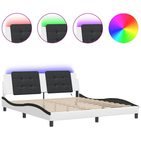vidaXL Cadre de lit avec LED sans matelas « Zadar » Blanc et noir 180x200 cm