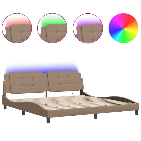 vidaXL Cadre de lit avec LED sans matelas "Zadar" marron cappuccino 200x200 cm
