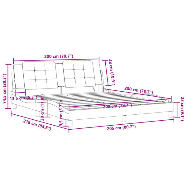 vidaXL Cadre de lit avec LED sans matelas "Zadar" marron cappuccino 200x200 cm