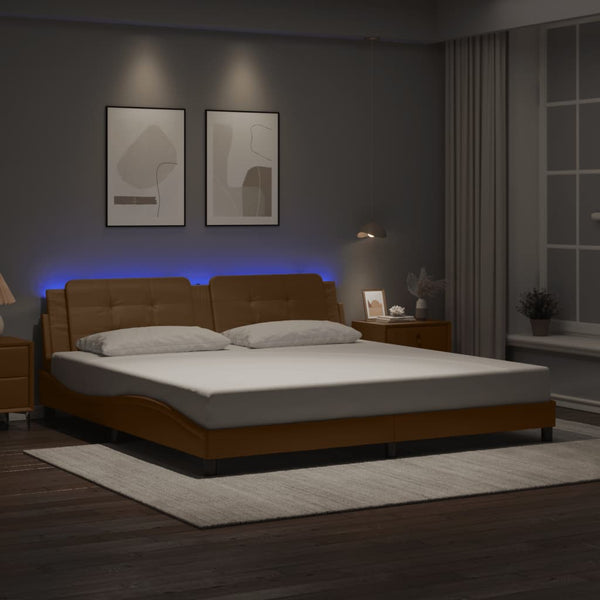 vidaXL Cadre de lit avec LED sans matelas "Zadar" marron cappuccino 200x200 cm
