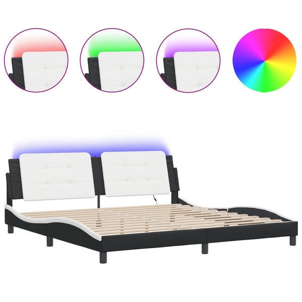 vidaXL Cadre de lit LED sans matelas « Zadar » noir et blanc 200x200 cm