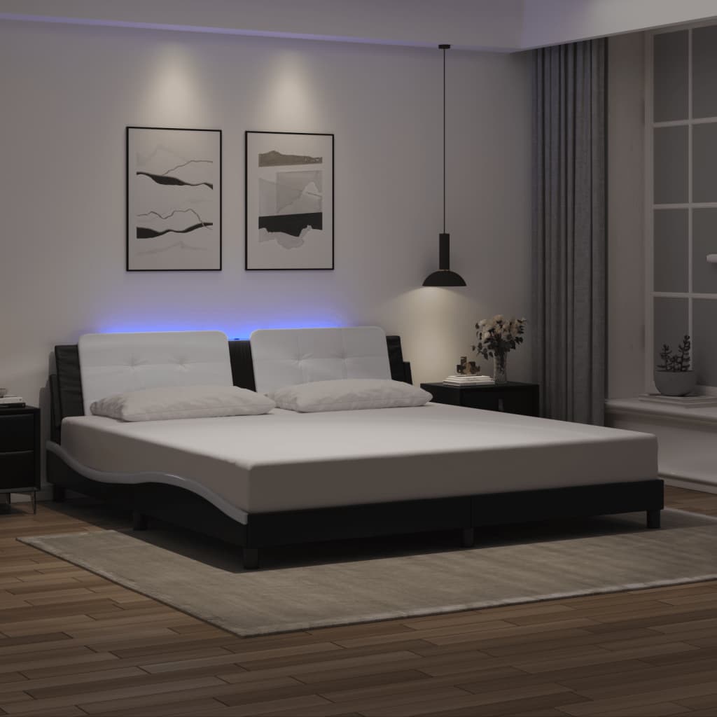 vidaXL Cadre de lit LED sans matelas « Zadar » noir et blanc 200x200 cm