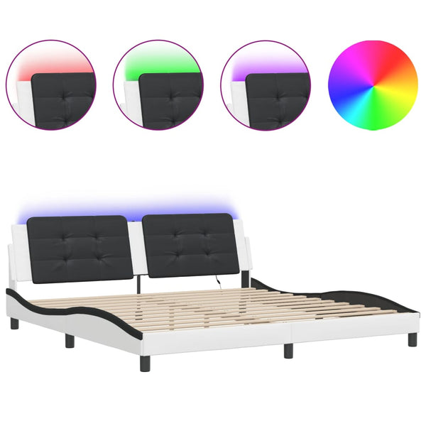 vidaXL Cadre de lit avec LED sans matelas "Zadar" Blanc et noir 200x200 cm