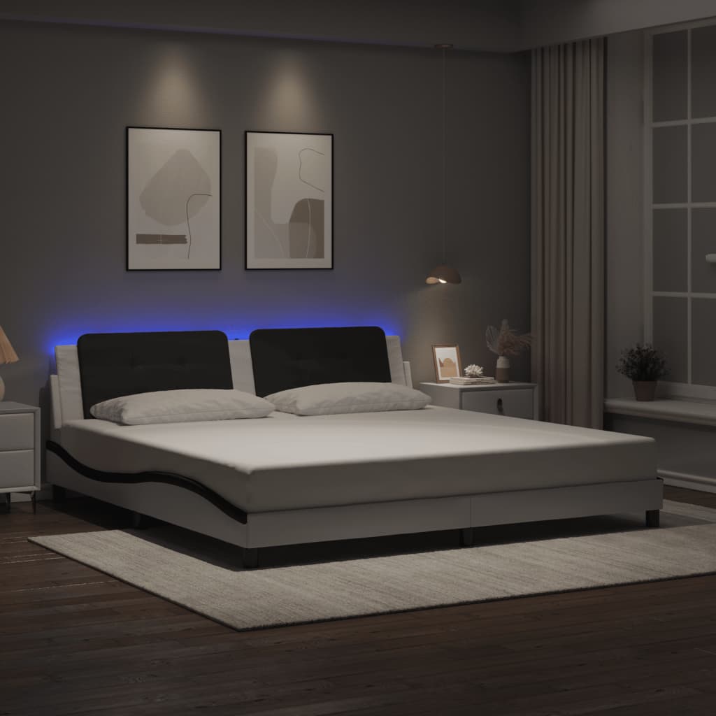 vidaXL Cadre de lit avec LED sans matelas "Zadar" Blanc et noir 200x200 cm