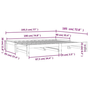Ausziehbares Tagesbett Wachsbraun 90x190 cm