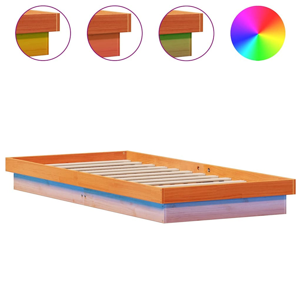Massivholzbett Kiefer mit LED 90x200 cm