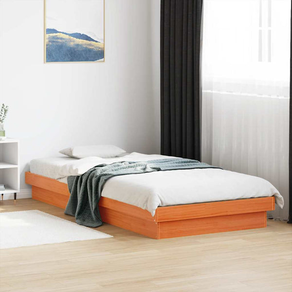 vidaXL Lit en bois massif avec éclairage LED marron ciré 90x200 cm pin