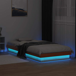 vidaXL Lit en bois massif avec éclairage LED marron ciré 90x200 cm pin