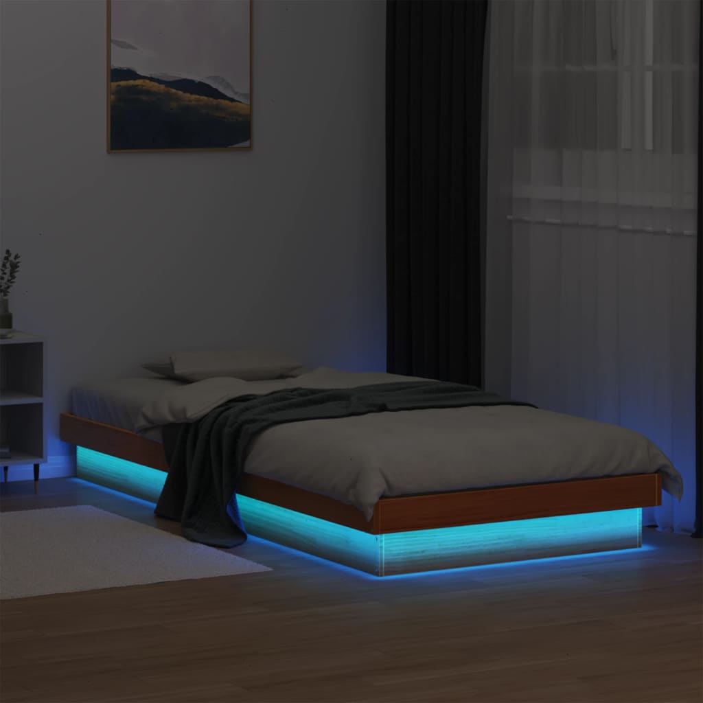 Massivholzbett Kiefer mit LED 100x200 cm