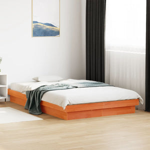 Massivholzbett 120x200 cm mit LED Kiefer Wachsbraun