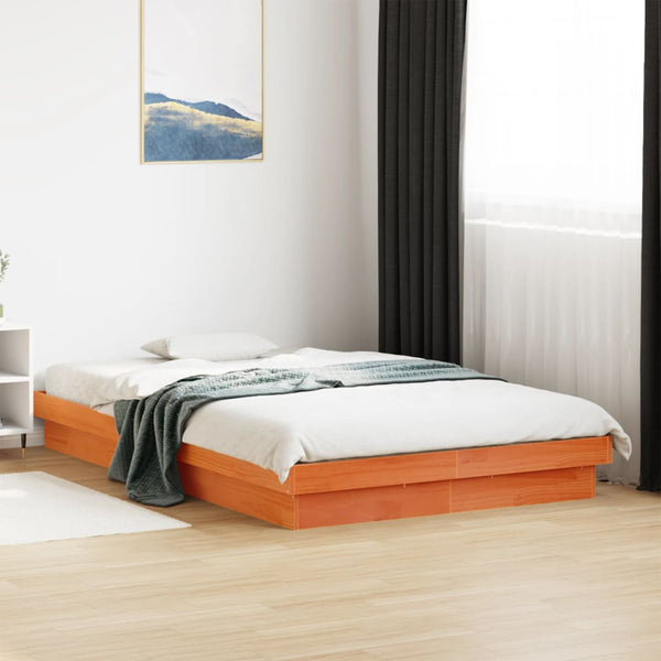 Massivholzbett 120x200 cm mit LED Kiefer Wachsbraun