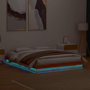 Massivholzbett 150x200 cm mit LED Kiefer Wachsbraun