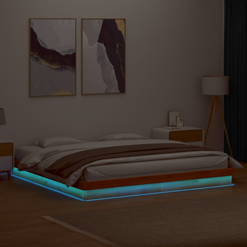 Massivholzbett Kiefer mit LED 200x200 cm