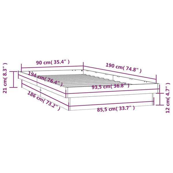 Massivholzbett Kiefer mit LED 90x190 cm