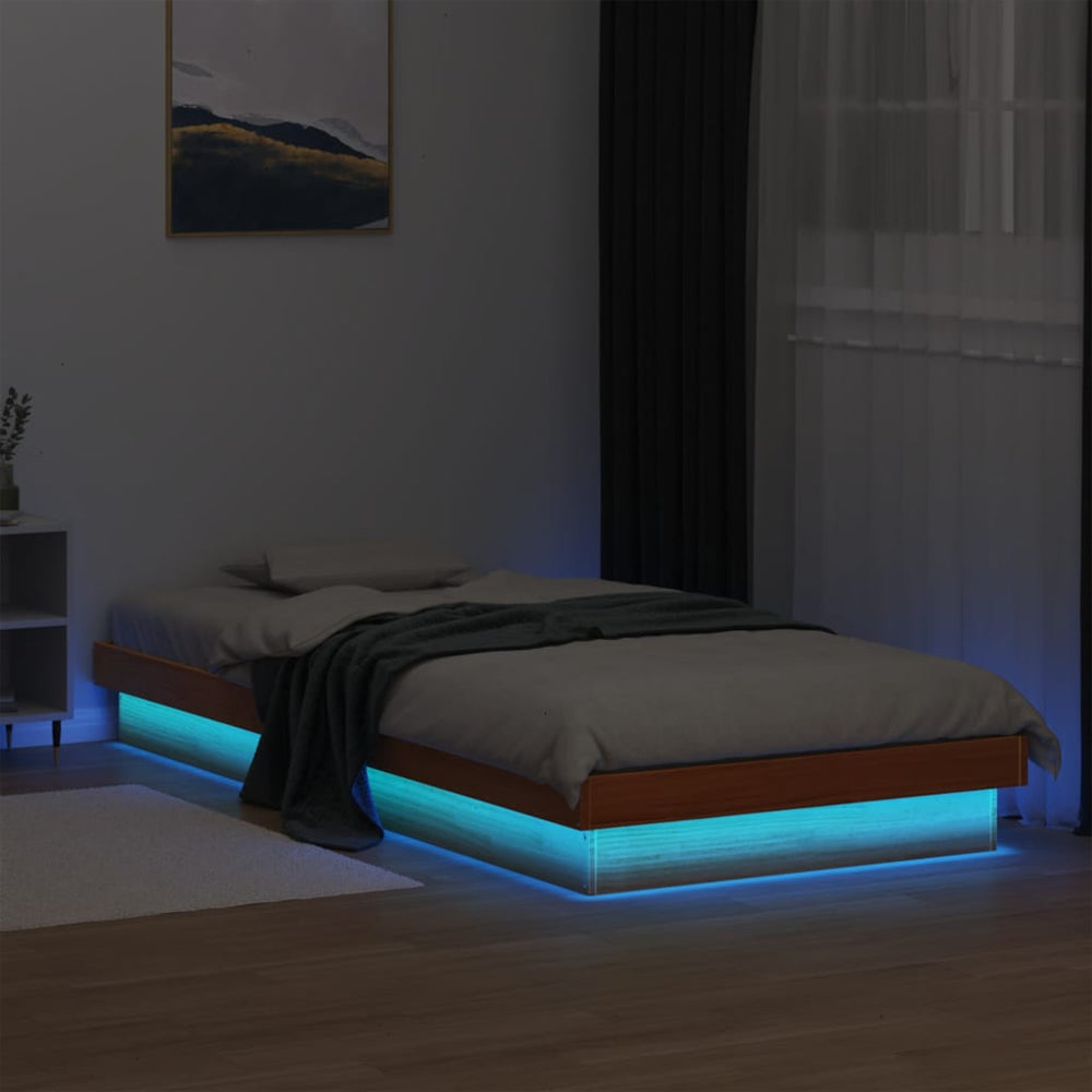Massivholzbett Kiefer mit LED 90x190 cm