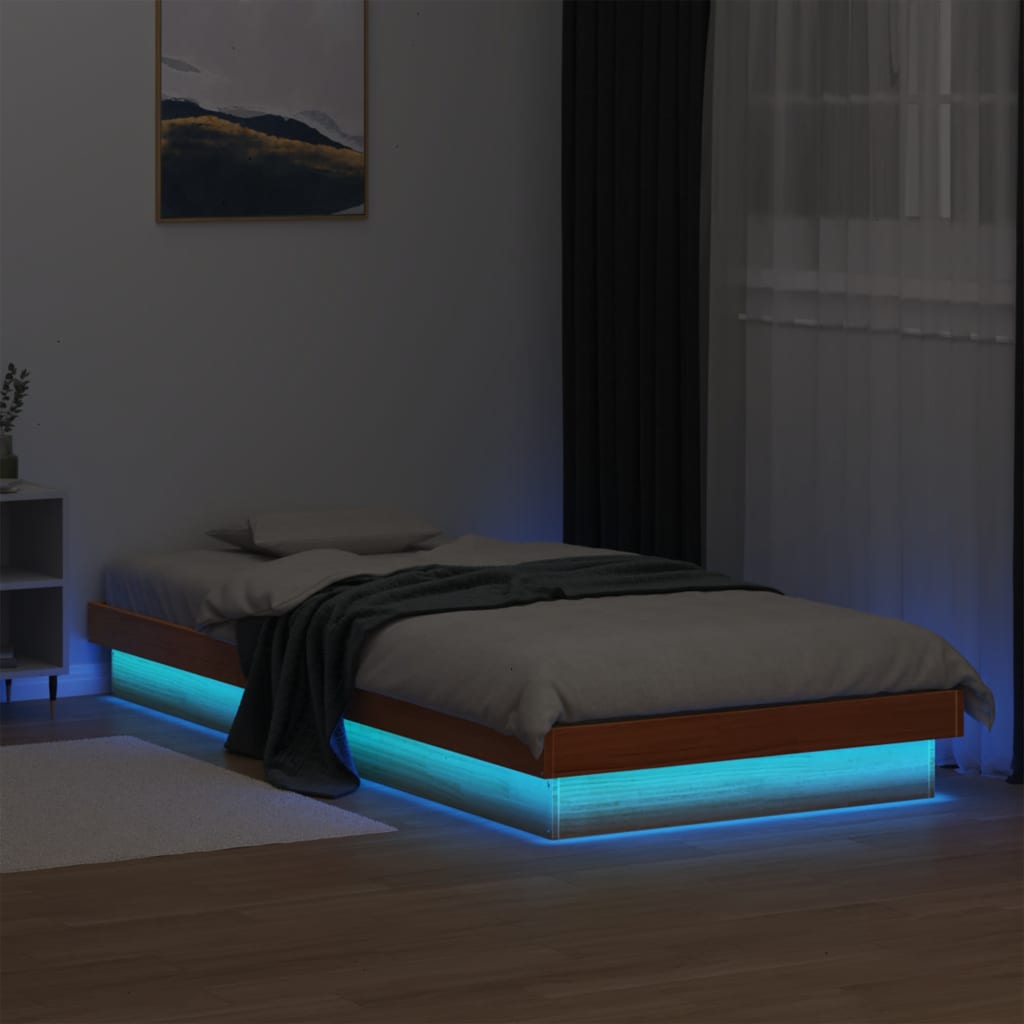Massivholzbett Kiefer mit LED 90x190 cm
