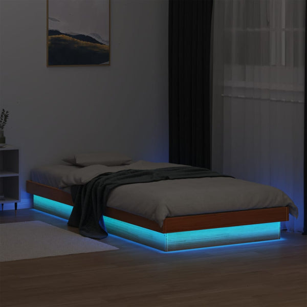 Massivholzbett Kiefer mit LED 90x190 cm