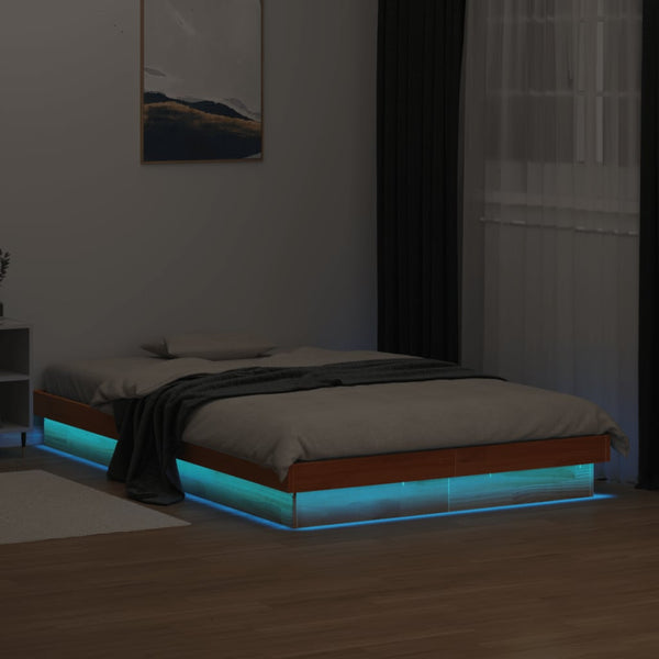Massivholzbett 120x190 cm mit LED Kiefer Wachsbraun