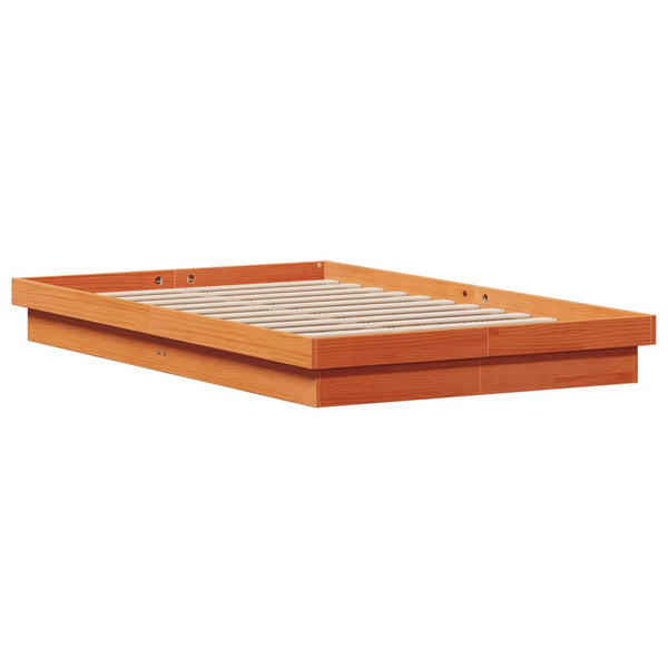 Massivholzbett 135x190 cm mit LED Kiefer Wachsbraun