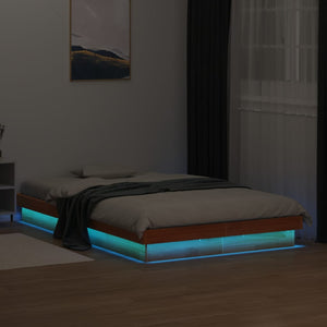 Massivholzbett 135x190 cm mit LED Kiefer Wachsbraun