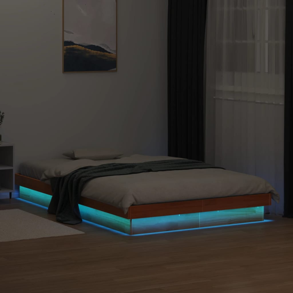 Massivholzbett 140x190 cm mit LED-Beleuchtung