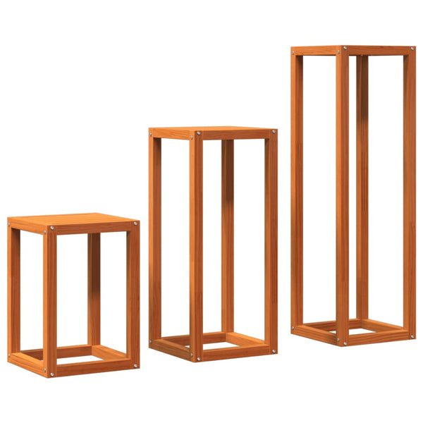 3er Set Pflanzenständer Wachsbraun Kiefer Massivholz