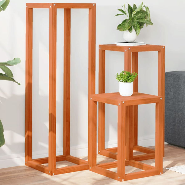 3er Set Pflanzenständer Wachsbraun Kiefer Massivholz