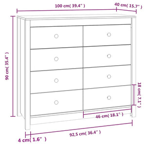 Beistellschrank Kiefer Massivholz Wachsbraun 100x40x90 cm