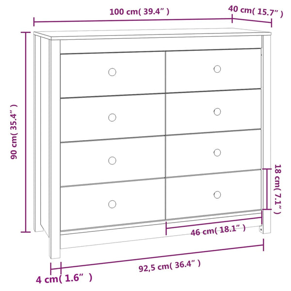 Beistellschrank Kiefer Massivholz Wachsbraun 100x40x90 cm