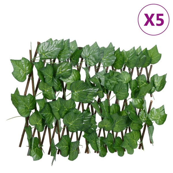 vidaXL Treillis avec feuilles de vigne artificielles 5 pcs Extensible 180x20cm