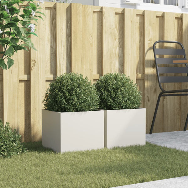 Weiße Pflanzkübel, 2er Set, 32cm Stahl
