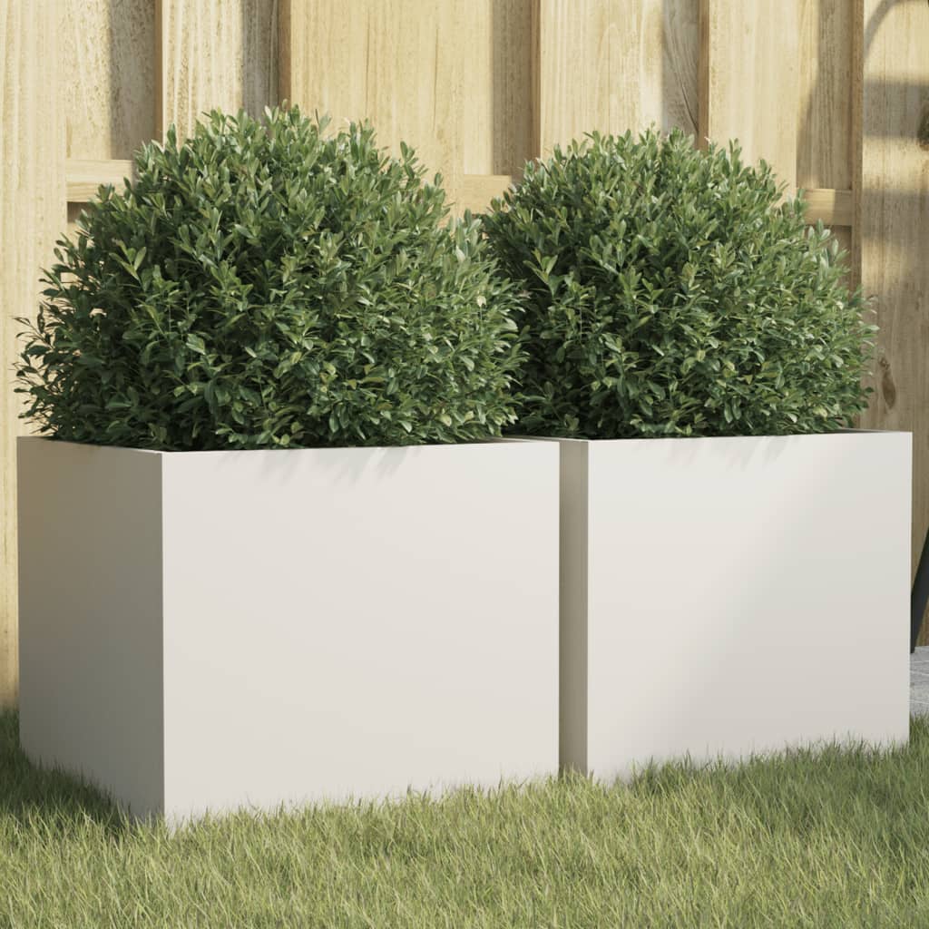 Weiße Pflanzkübel, 2er Set, 32cm Stahl