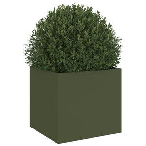 Olivgrüner Pflanzkübel aus Stahl, 32 cm