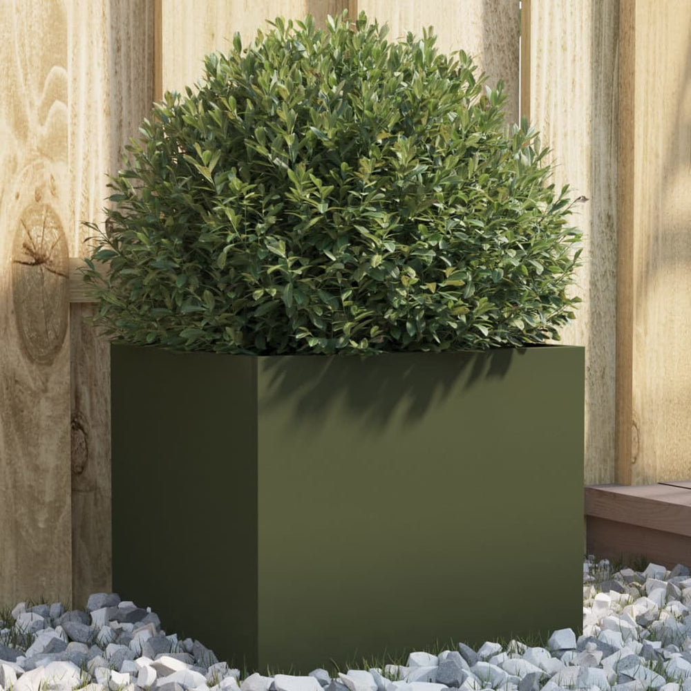 Olivgrüner Pflanzkübel aus Stahl, 32 cm