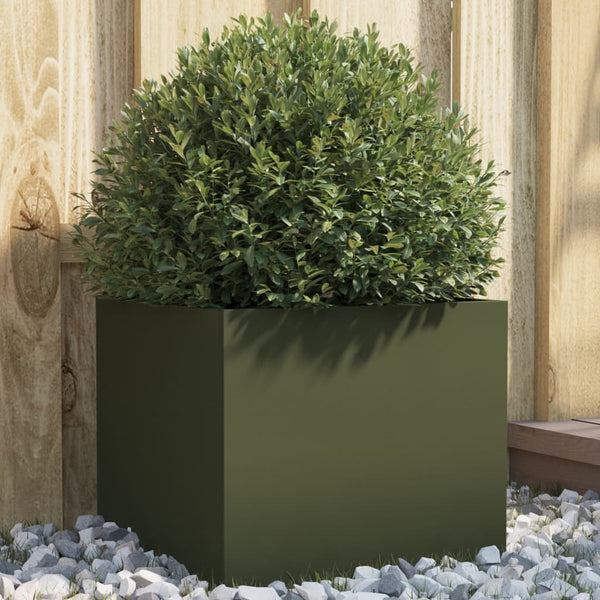 Olivgrüner Pflanzkübel aus Stahl, 32 cm