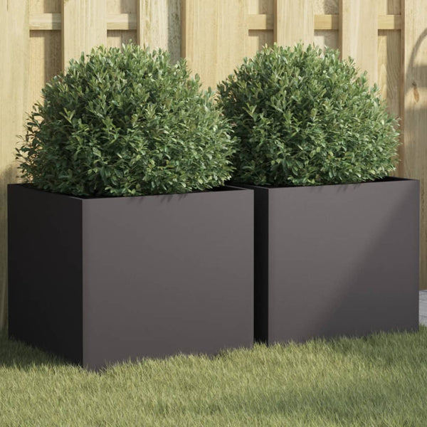 Pflanzkübel Set, Stahl, 42x40x39cm, Schwarz, 2 Stk.