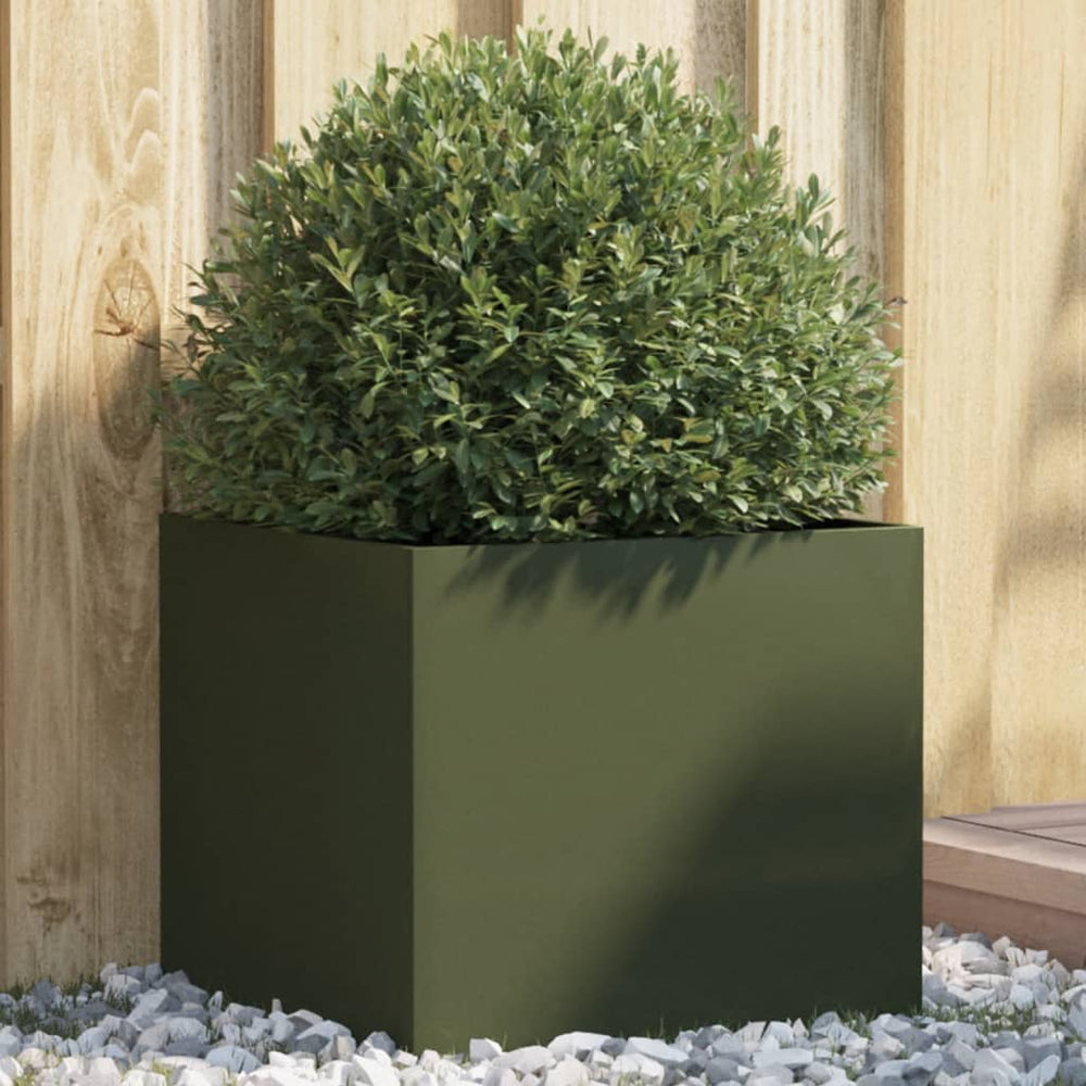 Olivgrüner Pflanzkübel aus Stahl, 42 cm