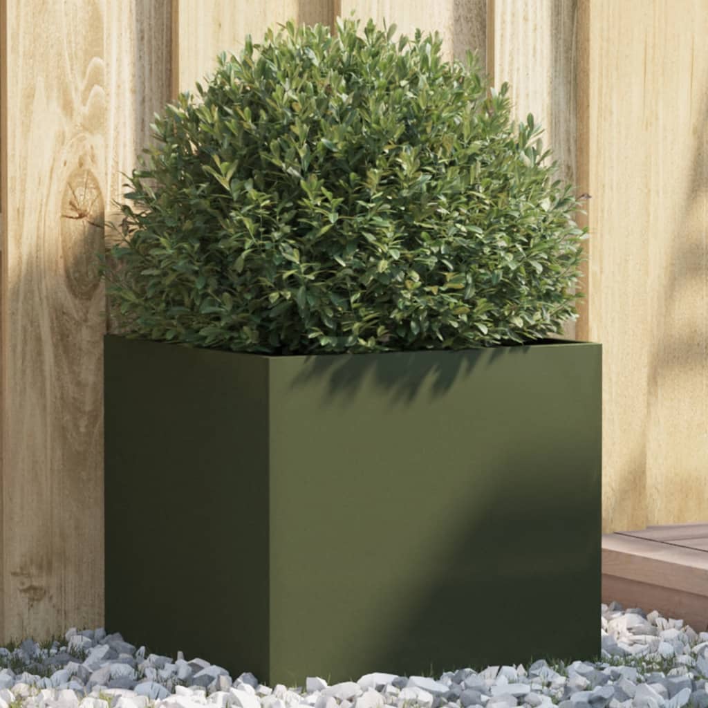 Olivgrüner Pflanzkübel aus Stahl, 42 cm