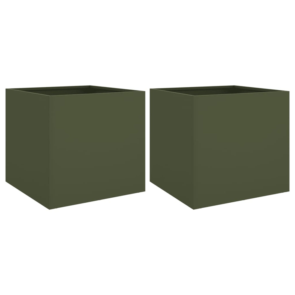 Pflanzkübel 2er Set Olivgrün Stahl 42x39cm