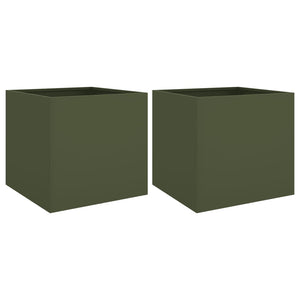 Pflanzkübel 2er Set Olivgrün Stahl 42x39cm
