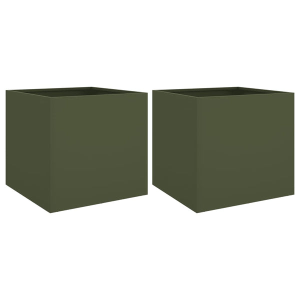 Pflanzkübel 2er Set Olivgrün Stahl 42x39cm