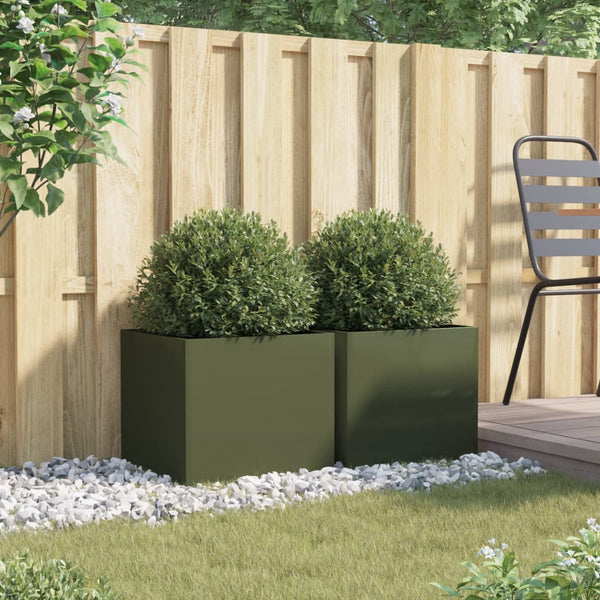 Pflanzkübel 2er Set Olivgrün Stahl 42x39cm