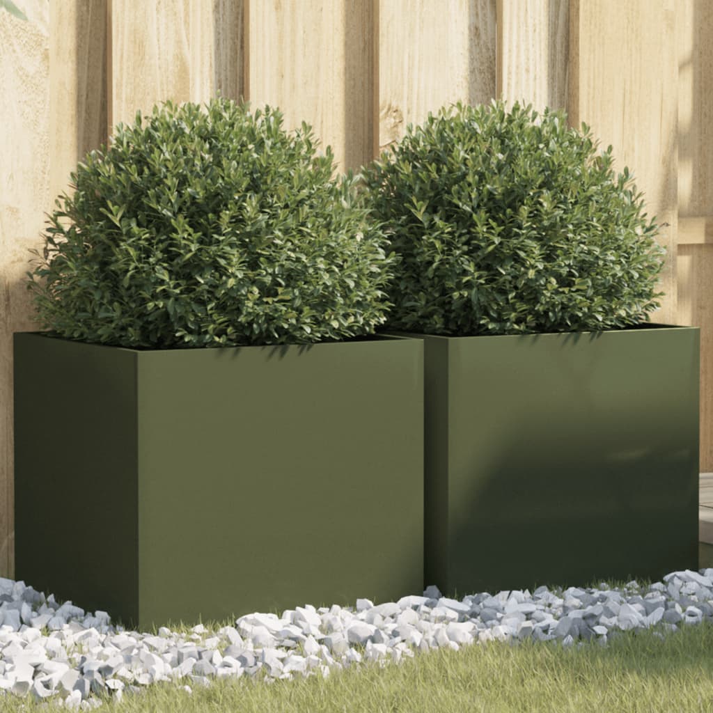 Pflanzkübel 2er Set Olivgrün Stahl 42x39cm