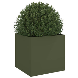 Olivgrüner Pflanzkübel aus Stahl, 49 cm
