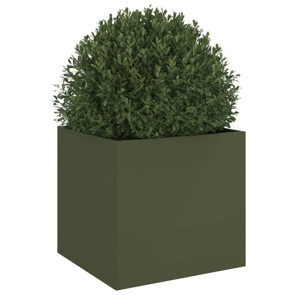 Olivgrüner Pflanzkübel aus Stahl, 49 cm