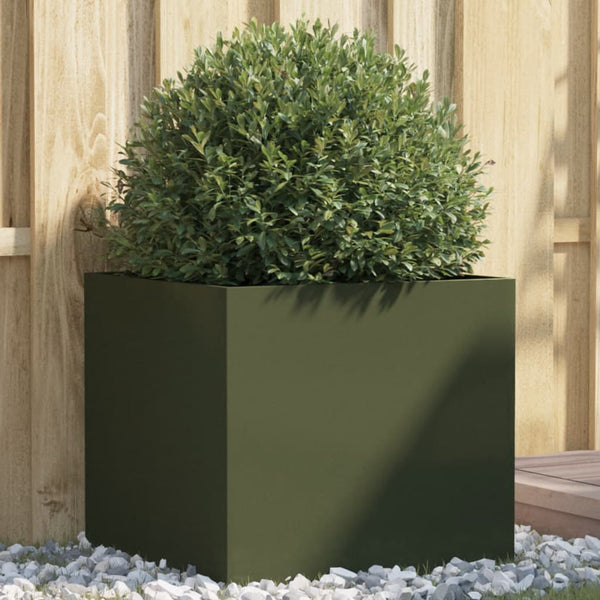 Olivgrüner Pflanzkübel aus Stahl, 49 cm