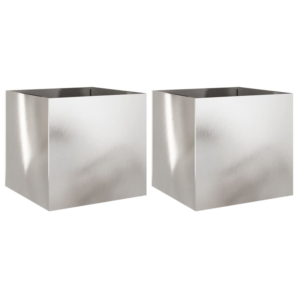 Edelstahl Pflanzkübel Set, Silber, 2er