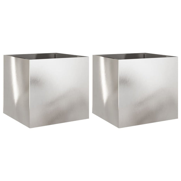 Edelstahl Pflanzkübel Set, Silber, 2er